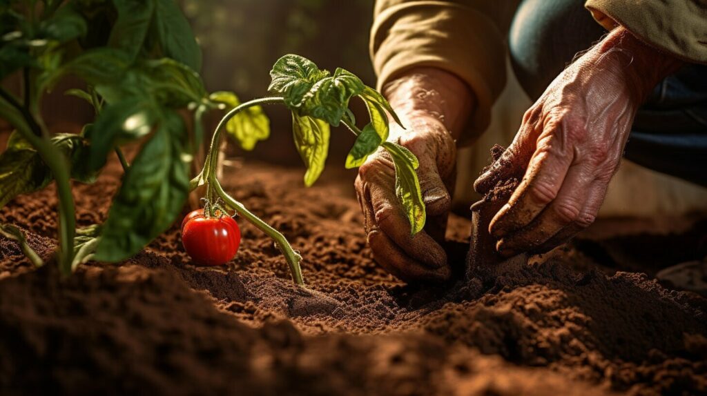 planting tomatoes in garden